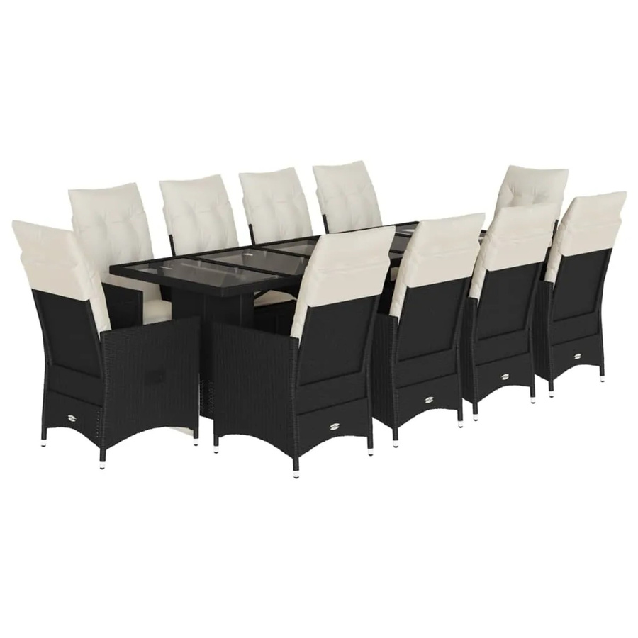 vidaXL 11-teiliges Garten-Bistro-Set aus schwarzem PE-Rattan mit Kissen und Glastisch - Bild 2
