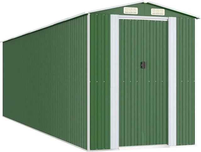 vidaXL Geräteschuppen aus verzinktem Stahl in Grün mit doppelten Schiebetüren und Lüftungsöffnungen, B/T/H: 689 x 192 x 223 cm - Bild 1