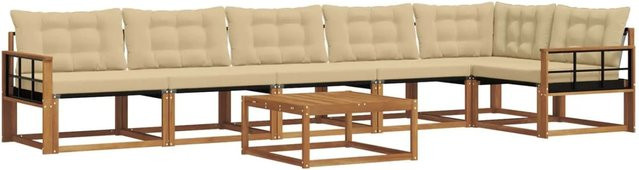 vidaXL Outdoor-Sofagarnitur 7-teilig aus massivem Akazienholz mit Textilene und Kissen in Natur-Beige - Bild 1