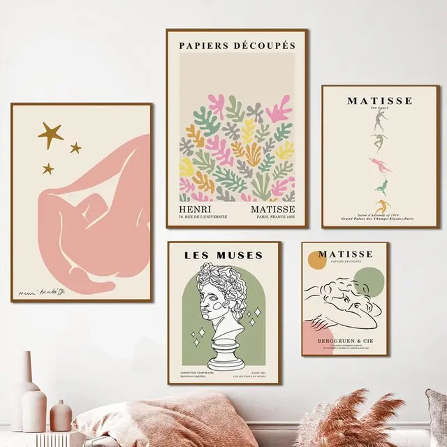 Potdemiel Abstrakte Henri Matisse Leinwandmalerei Les Muses Korallenblume Mehrfarbiges Nordisches Poster als Kunstwandbild für dein Wohnzimmer - Bild 1