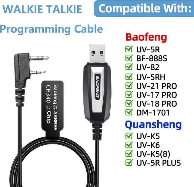 Baofeng USB-Programmierkabel mit Treiber-CD in Schwarz für UV-5R, BF-888S, 5rh, UV-21 Pro, Quan Sheng UV-K5 und UV-K6 Walkie Talkies - Bild 1