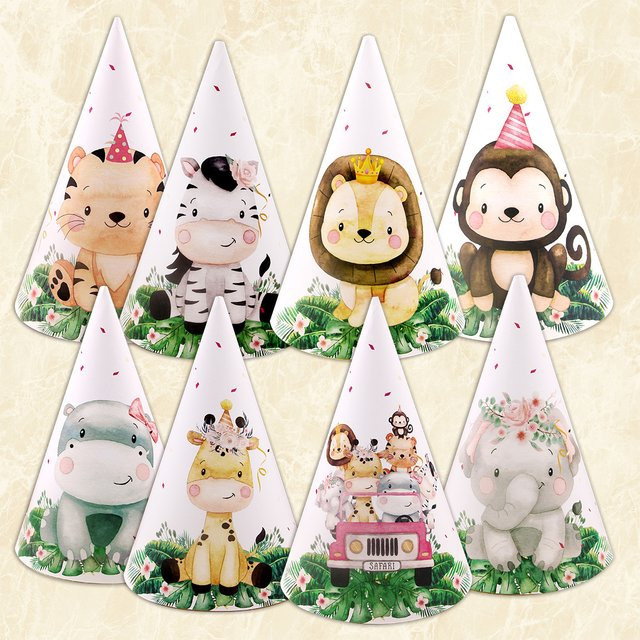 Tissy Wilde Tier Papier Hüte, 8-teiliges Set, Tiger Löwe - Bild 1