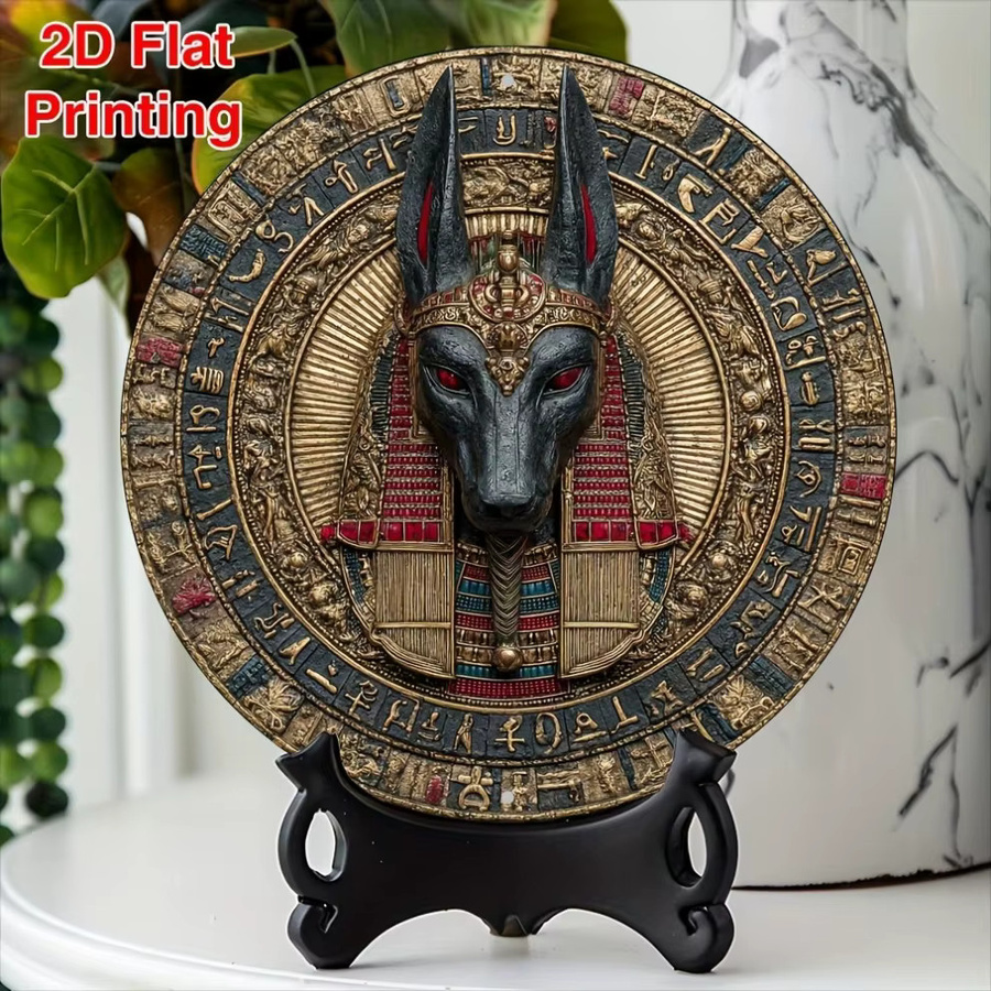 Runde 2D-Wandkunst aus Aluminium mit Anubis-Design von CIFBUY, Durchmesser: 20 cm - Bild 4