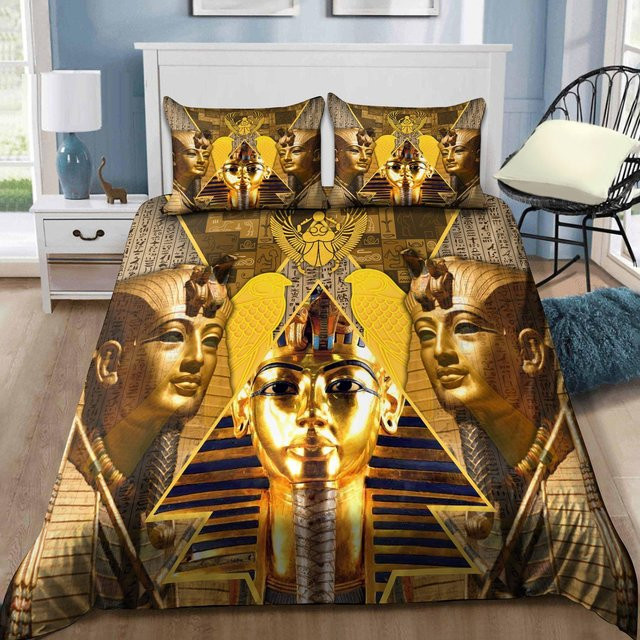 JMG Household Supplies Bettwäsche-Set Altes Ägypten Anubis in Gelb und Gold, Design mit Pharao und Pyramide, Material Mikrofaser, B/H: 135 x 200 cm - Bild 1
