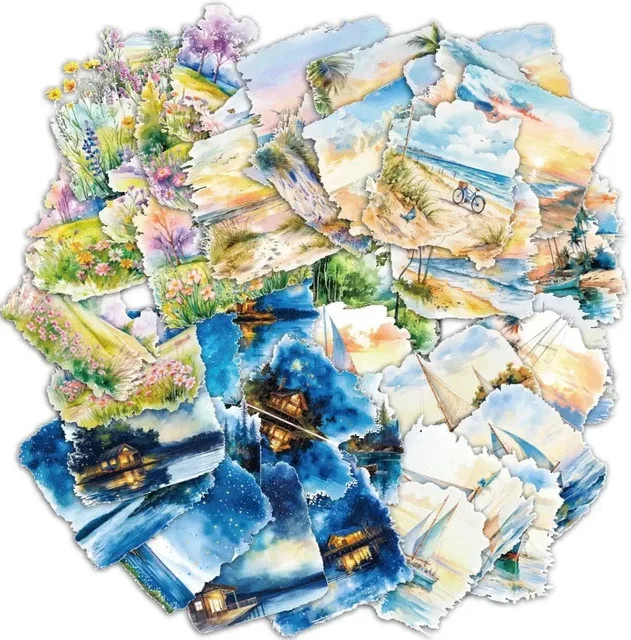 20 Stück Retro PET-Aufkleber Serie Reise und Landschaft, Multicolour, B: 12,0 cm x H: 9,8 cm - Bild 1