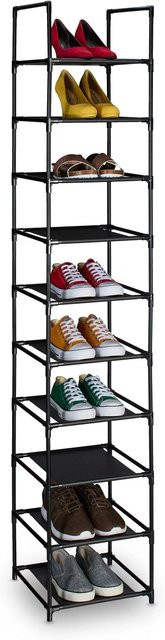 Relaxdays Schuhregal aus Stahl und Vlies in Schwarz und Grau mit 10 Ebenen, H x B x T: 175 x 33 x 33 cm - Bild 1