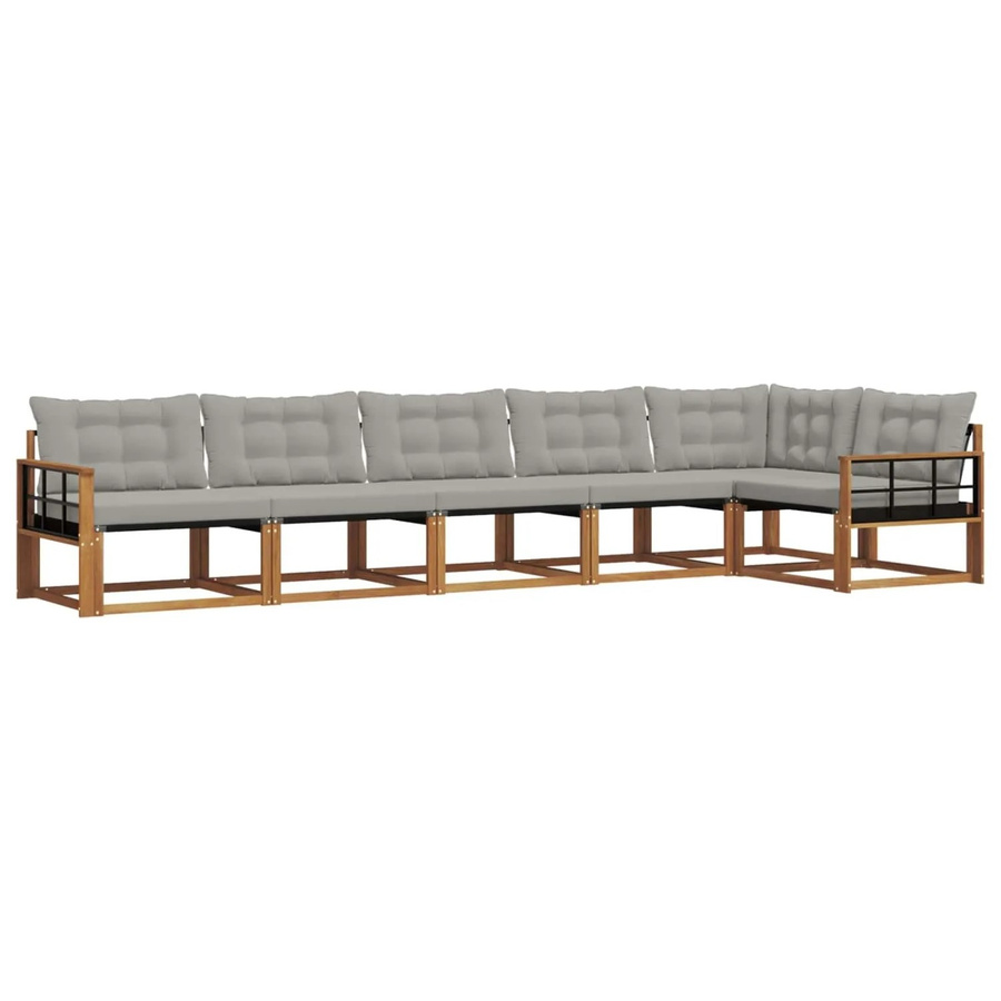 vidaXL Outdoor-Sofagarnitur 6-teilig aus Akazienholz in L-Form mit Kissen in Beige und Grau - Bild 2