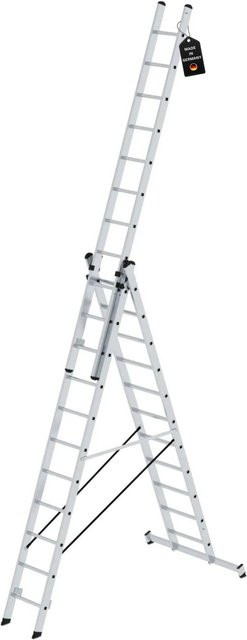 PROREGAL Mehrzweckleiter 3-teilig mit Traverse, Farbe: Silber, 3 x 11 Sprossen - Bild 1