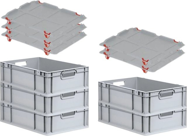 PROREGAL SuperSparSet 5x Eurobox NextGen Grip mit Auflagedeckel und roten Schiebeschnappverschlüssen, Grau, H x B x T: 17 x 40 x 60 cm - Bild 1