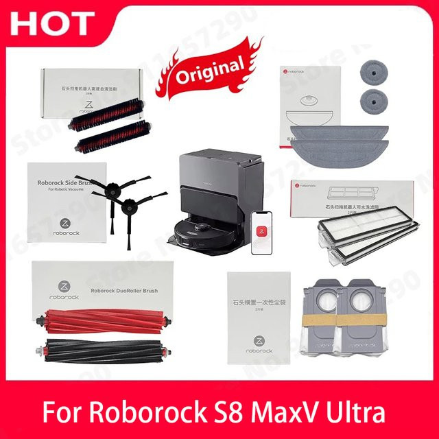 Roborock S8 MaxV Ultra Roboterstaubsauger Ersatzteil-Set mit Rollbürste, Filter, Staubbeutel, Wischtuch und Seitenbürsten aus Kunststoff - Bild 1