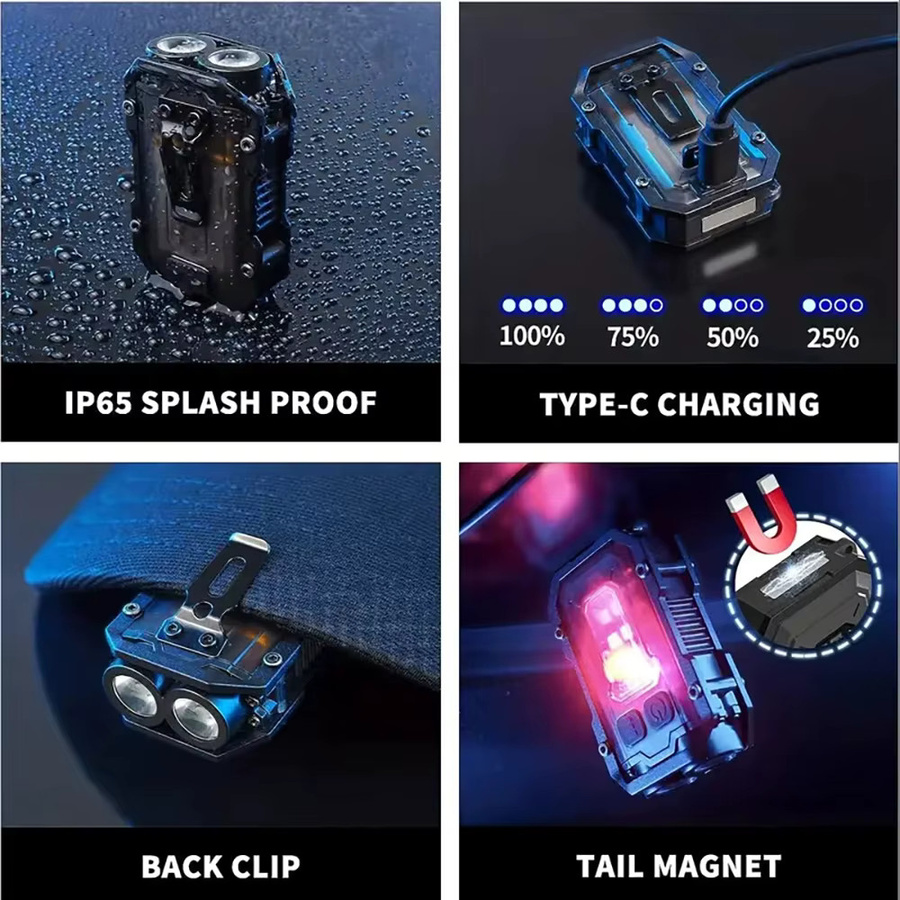 Heinast LED Taschenlampe mit COB-Licht, magnetische Mini-Schlüsselanhänger-Taschenlampe, schwarz, wiederaufladbar - Bild 4