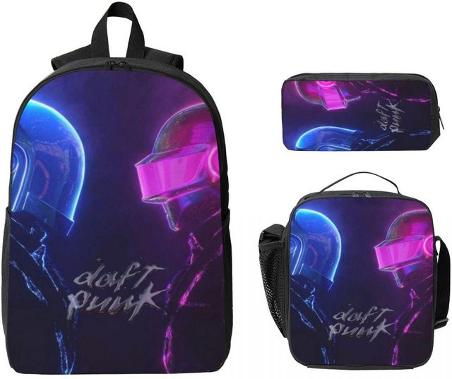 3-teiliges Fancy Style Studio Schulset Daft Punk Elektronische Musik in Blau mit Rucksack, Federmäppchen und Brotdose - Bild 1