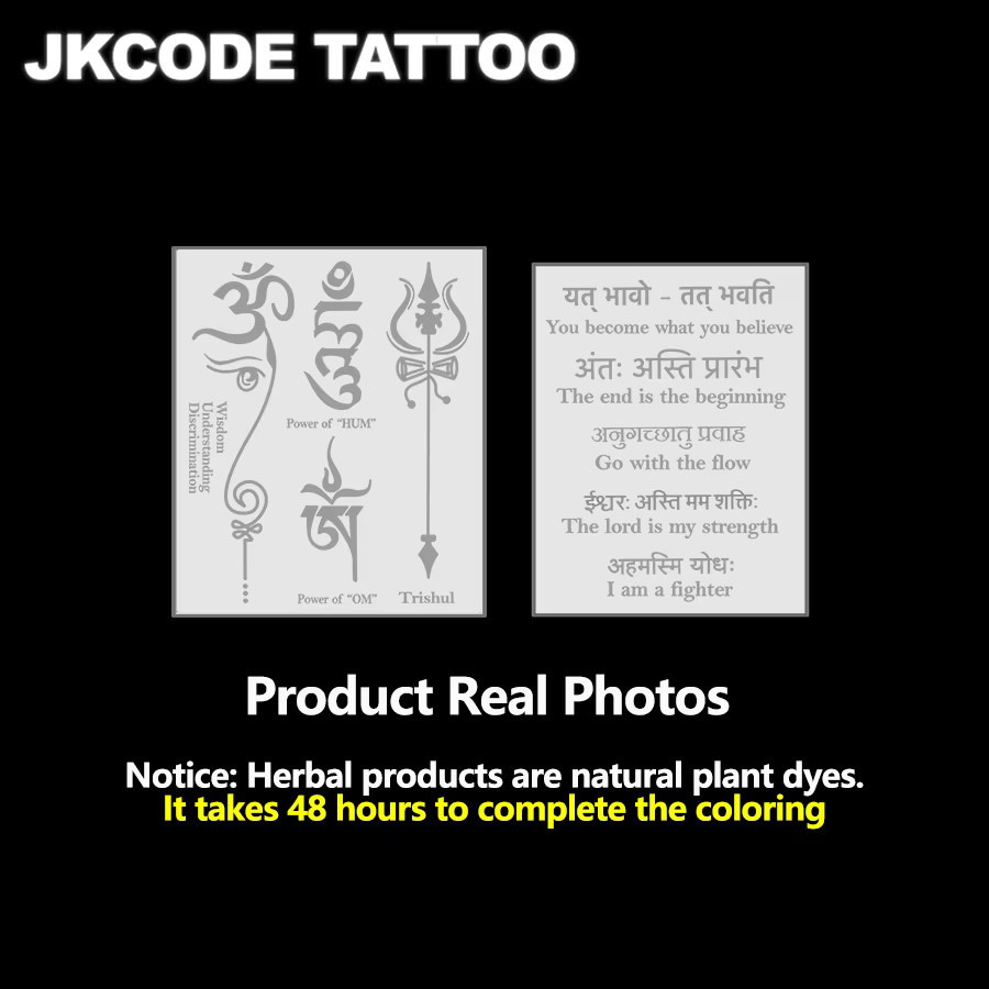 JKCODE TATTOO Sanskrit Power Words Temporärtattoo, Unisex - Bild 4