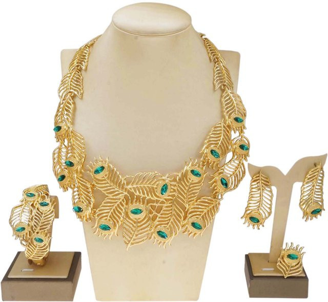 SYHOL Schmuckset, Halskette, Armband, Ohrringe, Gold, Kristall, Damen - Bild 1