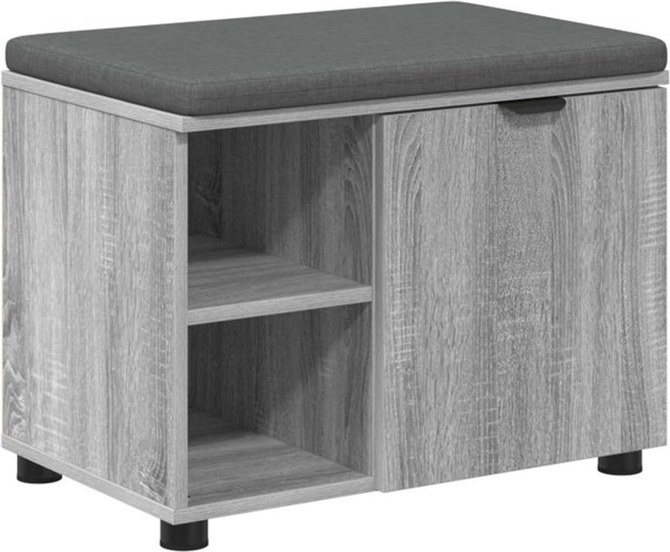 vidaXL Flurbank mit Kissen und Regal in Grau, Modernes Design aus Holzwerkstoff und Stoff, B/T/H: 60 x 38 x 46 cm - Bild 1