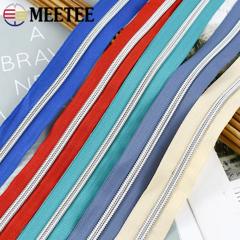 Meetee Nylon-Reißverschlussband Nr. 5 aus Kunststoff für Jacken und Mäntel, DIY-Reparaturset in Weiss, Silber und Multicolour - Bild 4