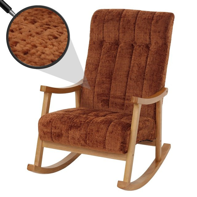 Schaukelstuhl MCW-K10 Relaxsessel mit Chenille-Stoffbezug in Terrakotta und Naturholz-Gestell - Bild 1