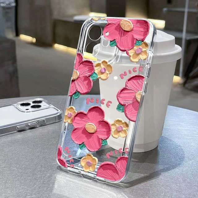 TUNEDEE Blumen Handyhülle für iPhone, Stoßfeste TPU Silikonhülle in Pink und Transparent - Bild 1