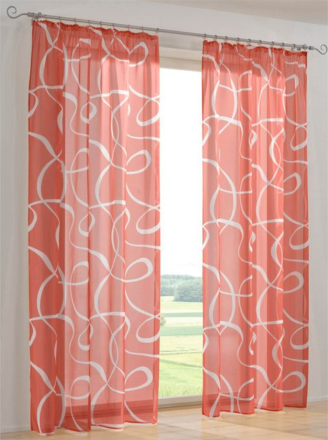 Dekostore Heine Home Semi-transparenter Voile Vorhang aus 100% Polyester mit Grafik-Design in Rot und Weiß, Breite: 140 cm - Bild 1