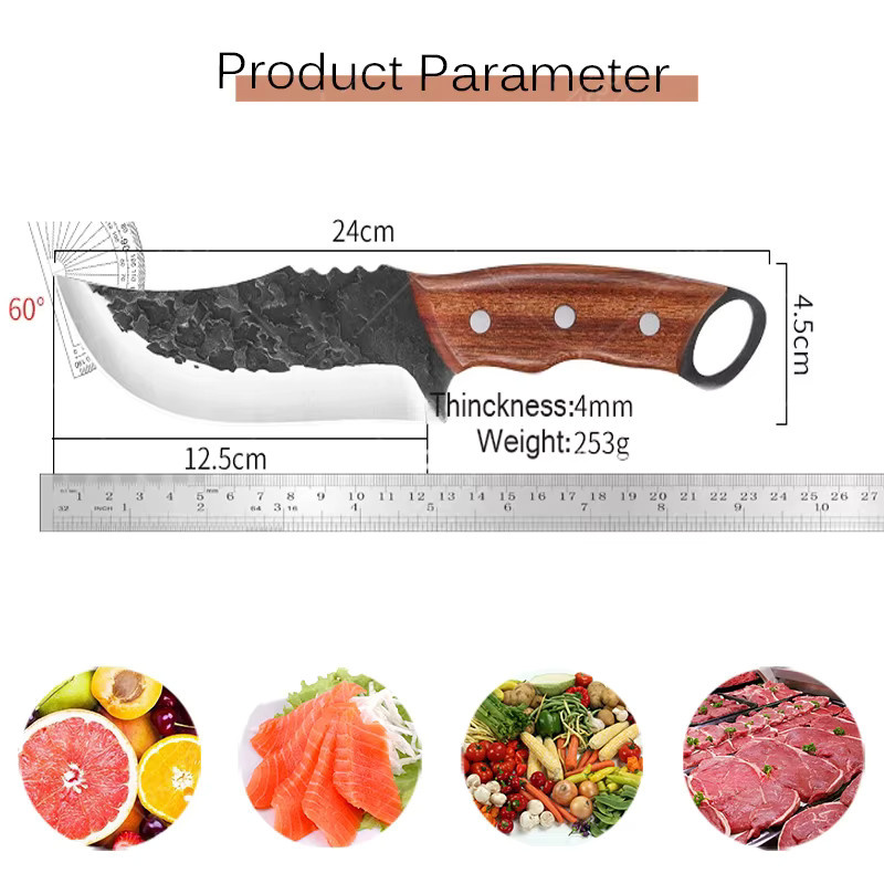 WXCOO Handgefertigtes Fleischbeil aus Edelstahl mit Holzgriff als geschmiedetes Küchenmesser für Fleisch, Obst und Gemüse - Bild 5