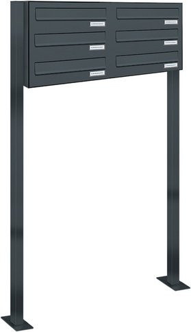 AL Briefkasten-System für 6 Parteien mit Zaundurchwurf, grau, B/H/T: 153,352 x 150,0 x 27,5 cm - Bild 1