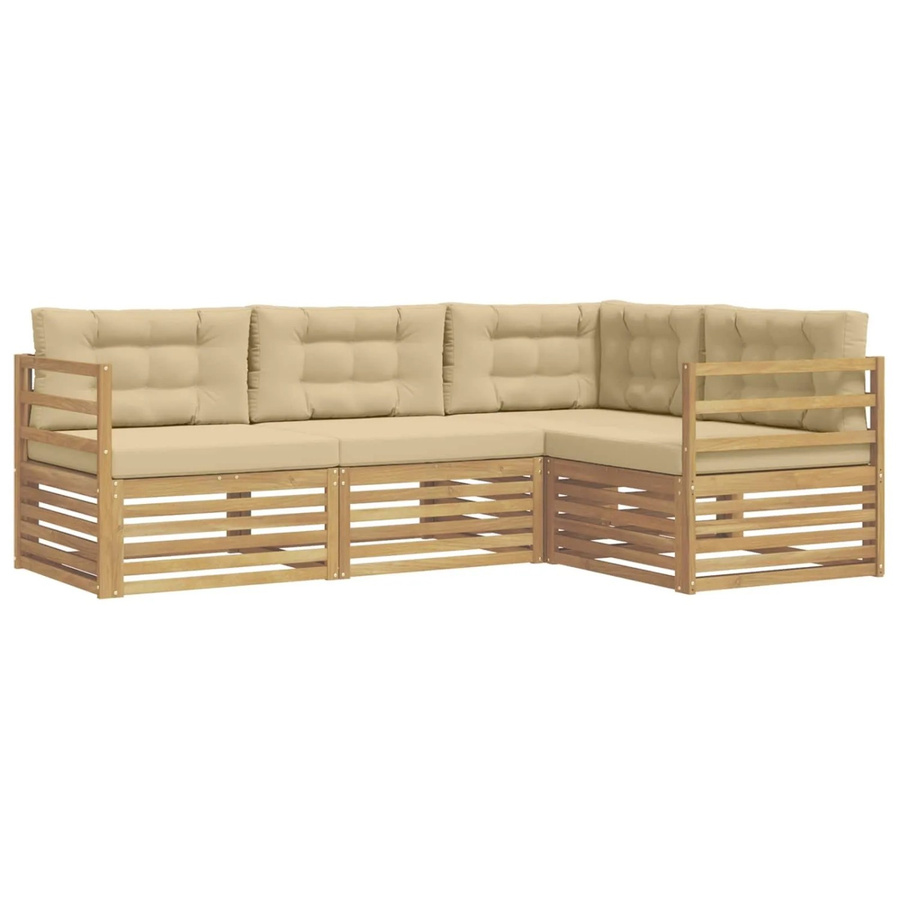 vidaXL Outdoor-Sofagarnitur aus Akazienholz mit Polstern in Weiß und Beige, L-Form, B/T/H: 245,5 x 166,5 x 73 cm - Bild 2