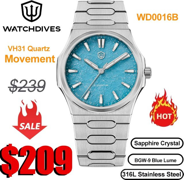 Watchdives Armbanduhr, Quarz, Edelstahl, 39 mm, Herren, Grün - Bild 1
