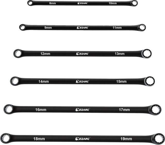 EZARC 6-teiliger Kombinations-Schraubenschlüsselsatz aus Chrome Vanadium in Silber und Schwarz, extra lange Ringmaulschlüssel 8mm-19mm für Fahrrad- und Autowartung - Bild 1