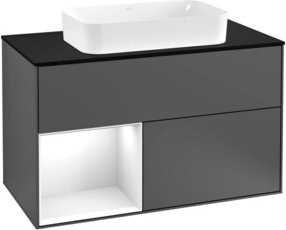 V&B Waschtischunterschrank Finion 100 mit Wandbeleuchtung, Anthrazit lackiert, B/T/H: 100 x 50,1 x 50,1 cm - Bild 1