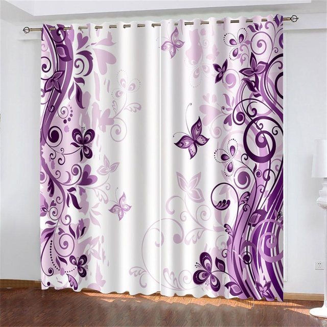 2er-Set Vorhänge mit Bohomuster und Blumendekor in Blau, Gold und Gelb, halbtransparent, Breite: 70 cm, Höhe: 165 cm - Bild 1