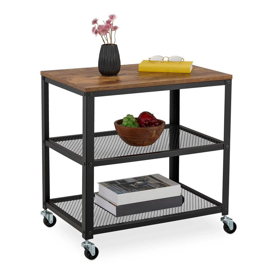 Relaxdays Rollwagen aus Stahl in Schwarz mit 3 Ablagen und Rollen, B/T/H: 61 x 60 x 40 cm - Bild 2