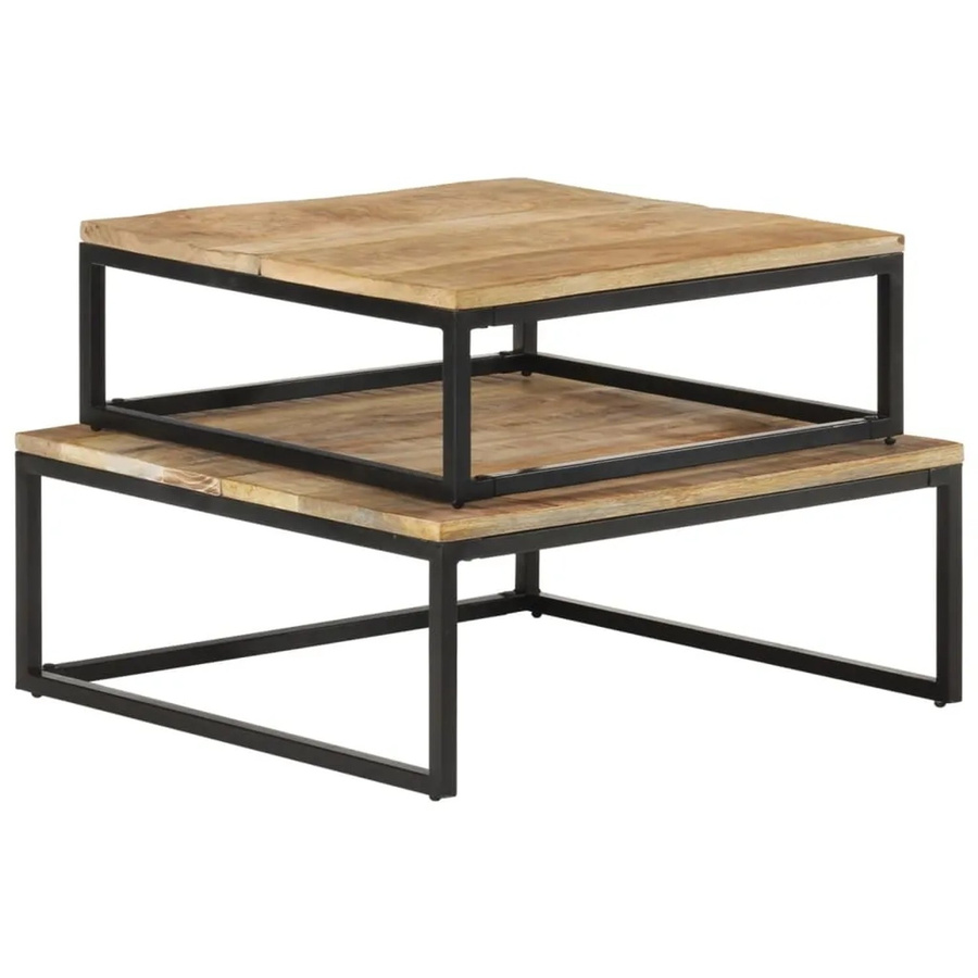 vidaXL Satztische 2er-Set aus Mango Massivholz in Braun im industriellen Look - Bild 2