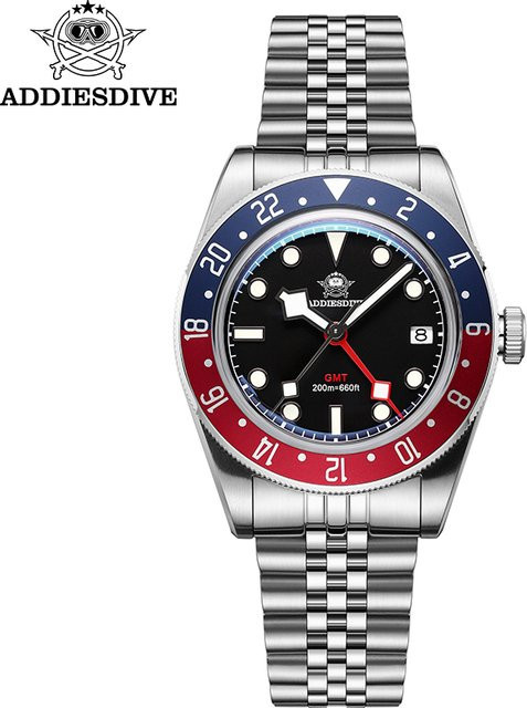 ADDIESDIVE Taucher-GMT-Uhr, Quarz, Edelstahl, Black blue, Herren - Bild 1