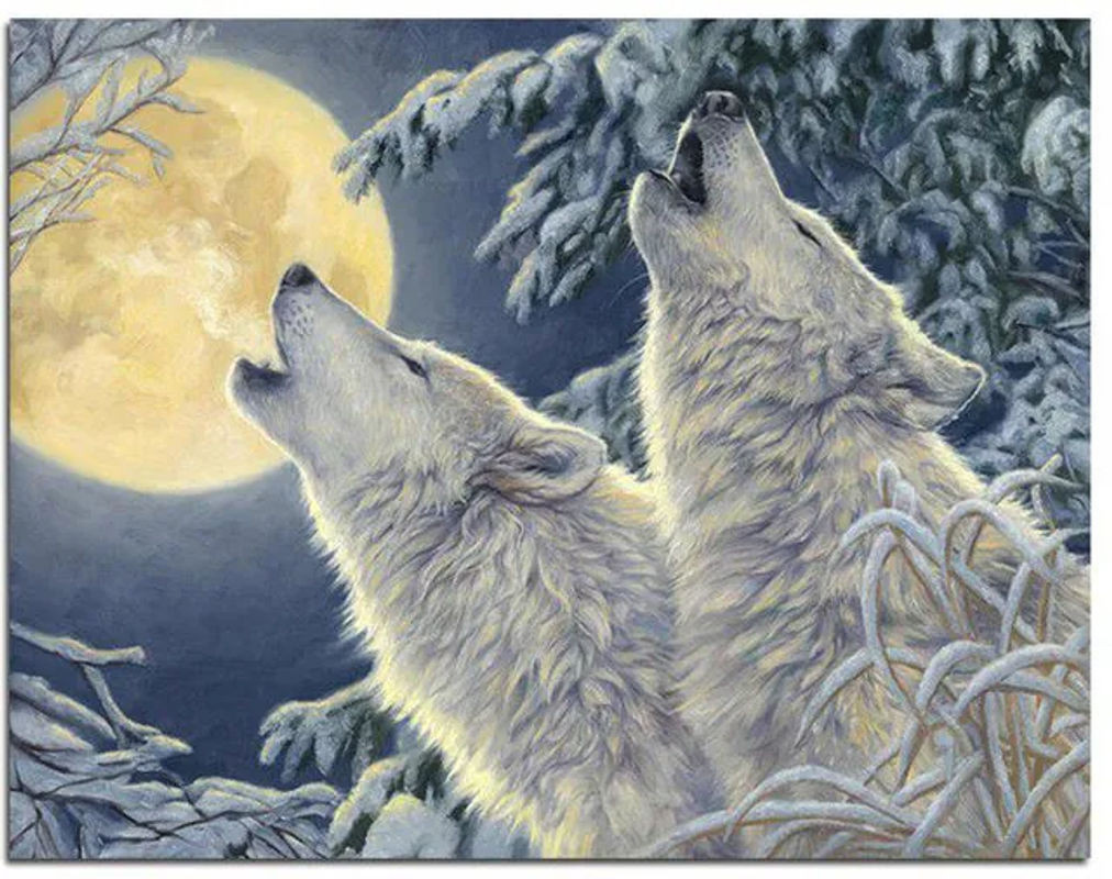 FIYO Diamond Painting Set Wolf Motiv 5D Stickbilder zum Selbermachen, Mehrfarbig, B: 30 cm x H: 20 cm - Bild 1