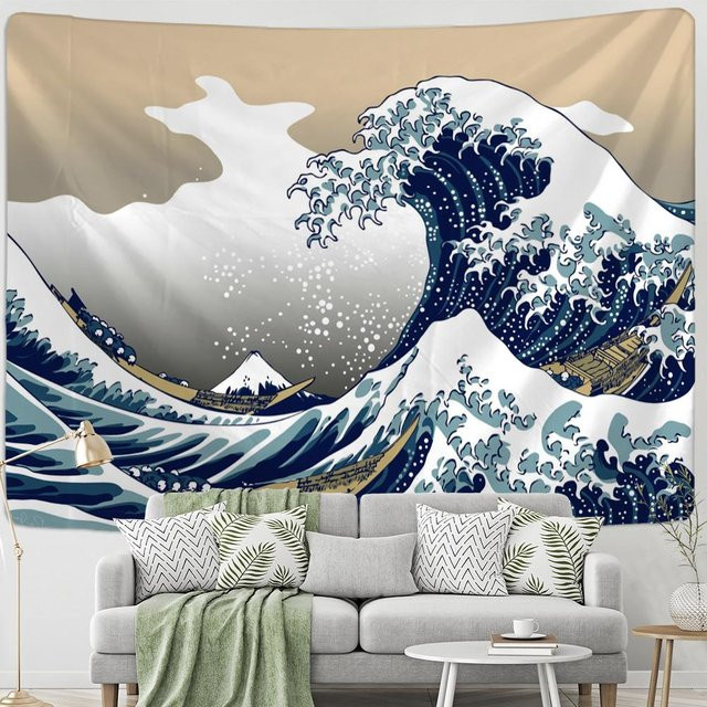 Japan Kanagawa Ölgemälde Wandteppich im Bohemian Stil, Multicolour, Breite: 95 cm, Höhe: 70 cm - Bild 1