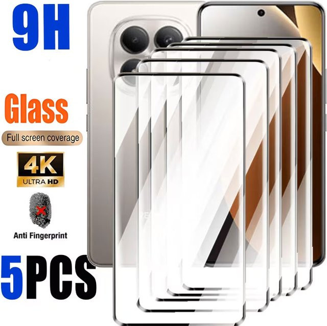 5 Stück Displayschutzfolien aus gehärtetem Glas für Xiaomi Redmi Note 15 Pro 5G, Note 14 4G, 14S, 13, 12, 11 Pro Plus, 12S, 11S, 10S, transparent - Bild 1