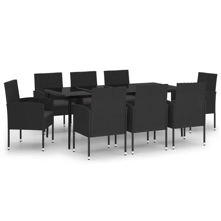 vidaXL 9-teilige Garten-Essgruppe aus PE-Rattan und Glas in Schwarz und Grau - Bild 2