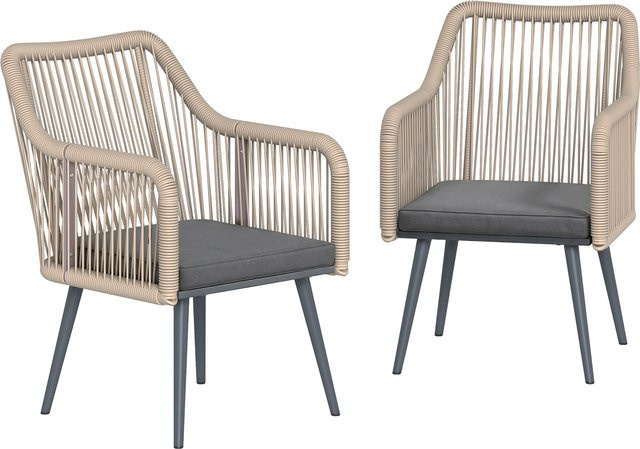 Outsunny Set aus 2 Gartenstühlen aus PE-Rattan mit Armlehnen und weichen Kissen, Dunkelgrau, B/T/H: 54 x 65 x 80 cm - Bild 1