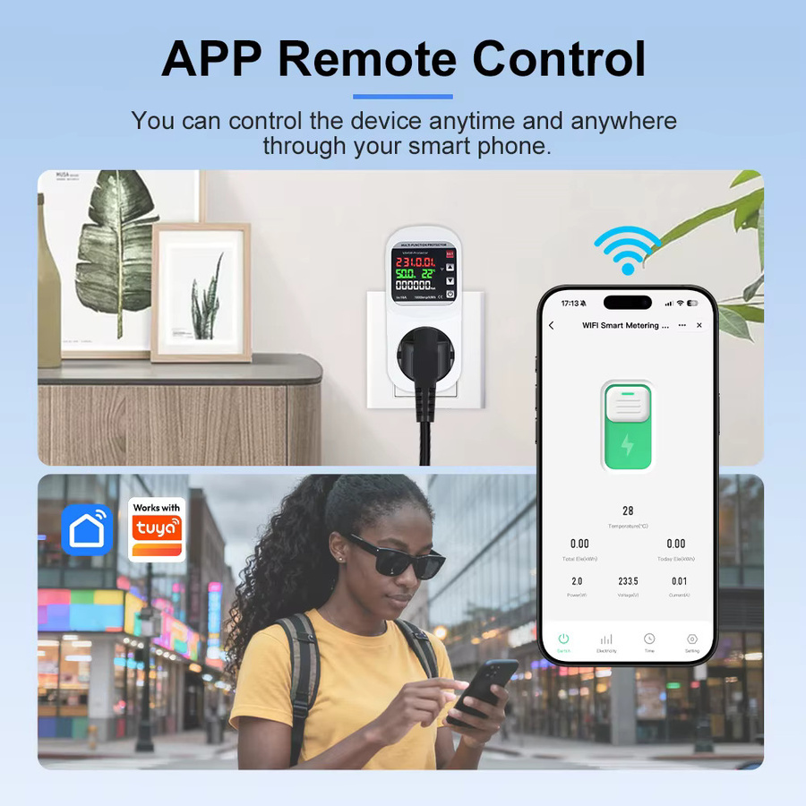 Manhot EU WLAN Smart Steckdose 16A in Weiß mit Spannungs- und Stromschutz, Multi-Messfunktion und App-Fernbedienung, kompatibel mit Tuya und Google Home - Bild 2