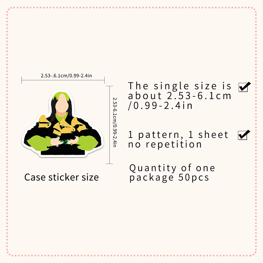 50 Stück Billie Eilish Sticker Set, Wasserfeste Cartoon Aufkleber im Retro-Stil, Mehrfarbig - Bild 4