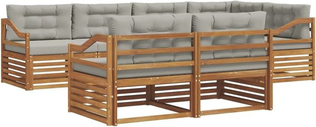 vidaXL Outdoor-Sofagarnitur L-Form aus Akazienholz mit Kissen, 22-teiliges Set, Natur und Hellgrau - Bild 1