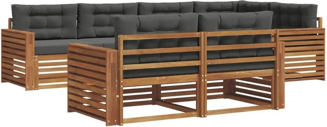 vidaXL Outdoor-Sofagarnitur 7-teilig aus Akazienholz in Natur und Anthrazit mit Kissen und L-Form - Bild 1