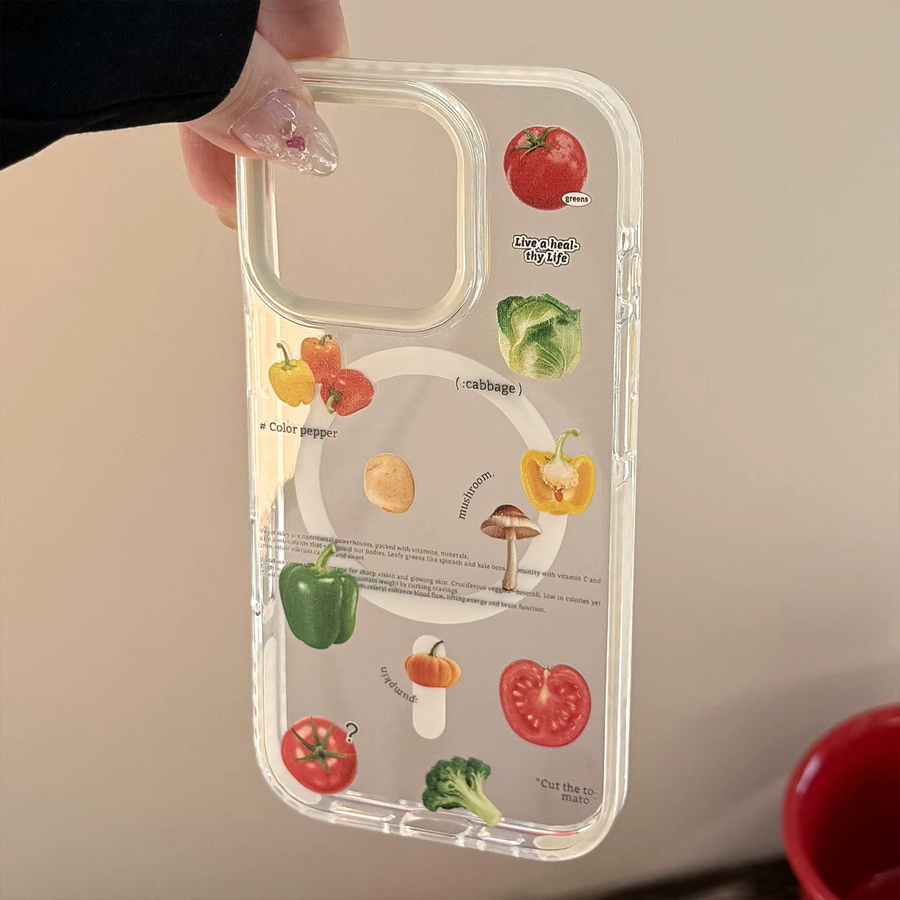 MUQGEW Magnetische iPhone Schutzhülle mit 3D Cartoon Tomaten Design, Transparent und Stoßfest für iPhone 16 15 14 13 12 Pro Max - Bild 4