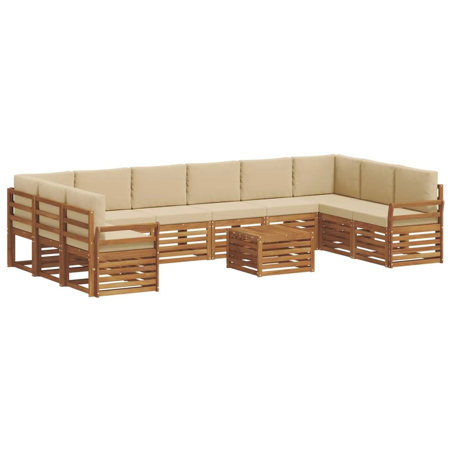 vidaXL Sofagarnitur 11-teilig aus Massivholz Akazie in Natur und Beige mit L-Form und Polsterung - Bild 2