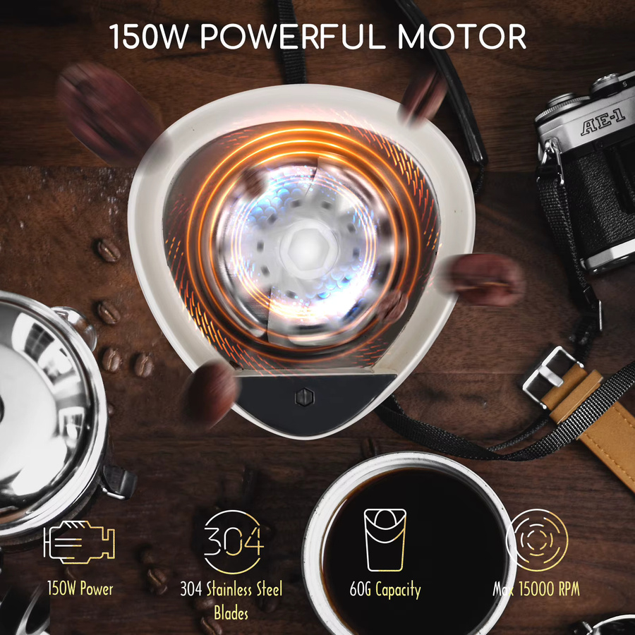Aigostar Elektrische Kaffeemühle und Gewürzmühle in Milchig Weiß mit 150W Leistung und 60g Fassungsvermögen - Bild 2