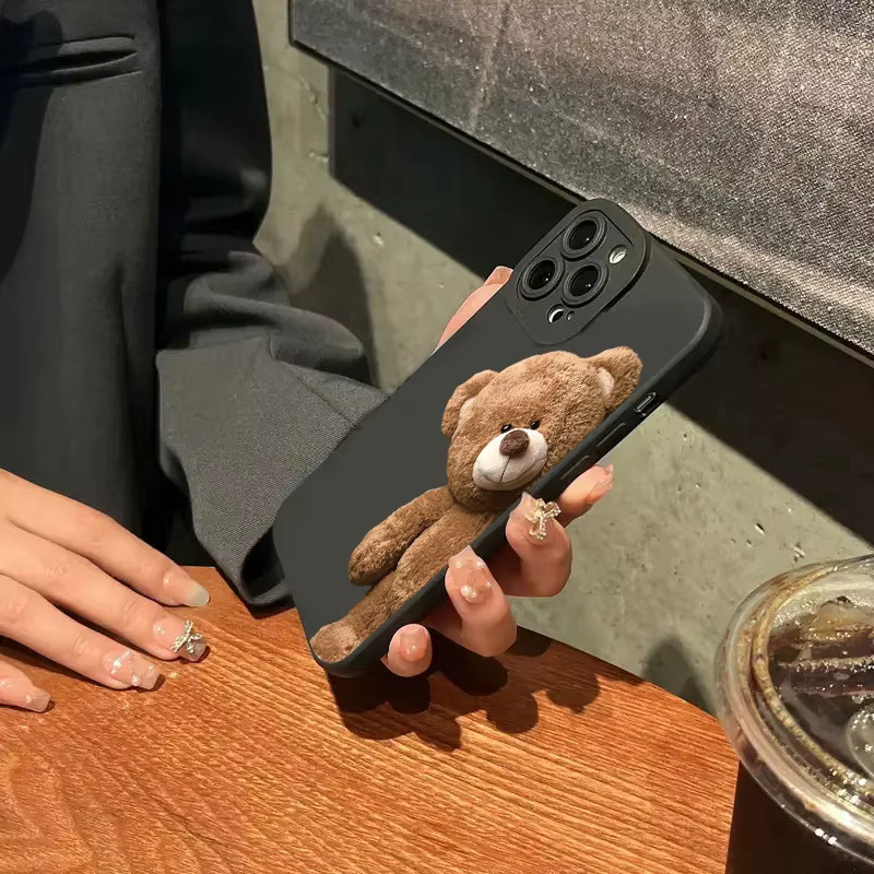 Stoßfeste Silikon-Handyhülle mit Bären-Design für iPhone 11 bis iPhone 17 Pro Max in Schwarz - Bild 4