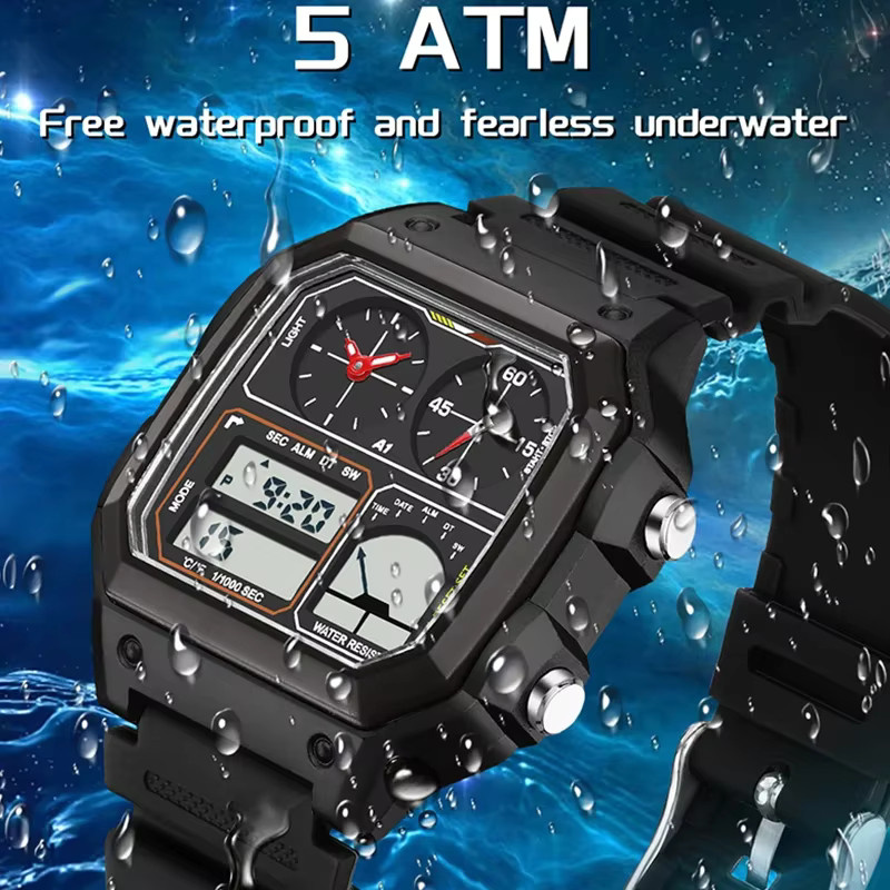SANDA Armbanduhr, Analog-Digital, Quarz, Silikon, Schwarz, Herren - Bild 3