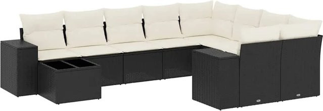 vidaXL 10-teilige Garten-Sofagarnitur aus Poly-Rattan mit Kissen in Schwarz-creme - Bild 1