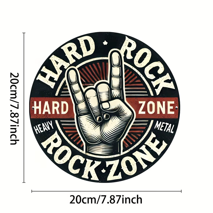 Vintage Hard Rock Rock Zone Blechschild von Zone Denmark, Rundes Metall-Wandbild im Retro-Stil mit Rock On Hand Gesture, Durchmesser: 20 cm, Mehrfarbig - Bild 6