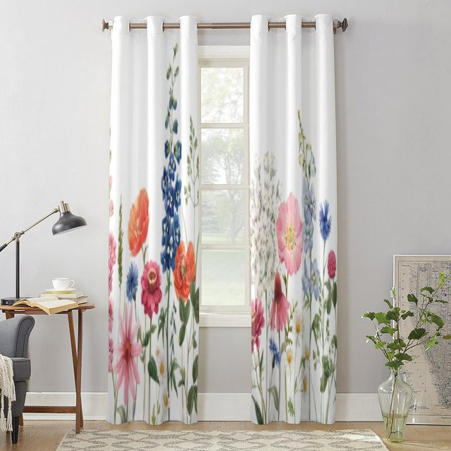 Super Six Fenster Vorhang mit handgezeichnetem Wildblumen-Design, grau/mehrfarbig, B: 135 cm, H: 60 cm - Bild 1